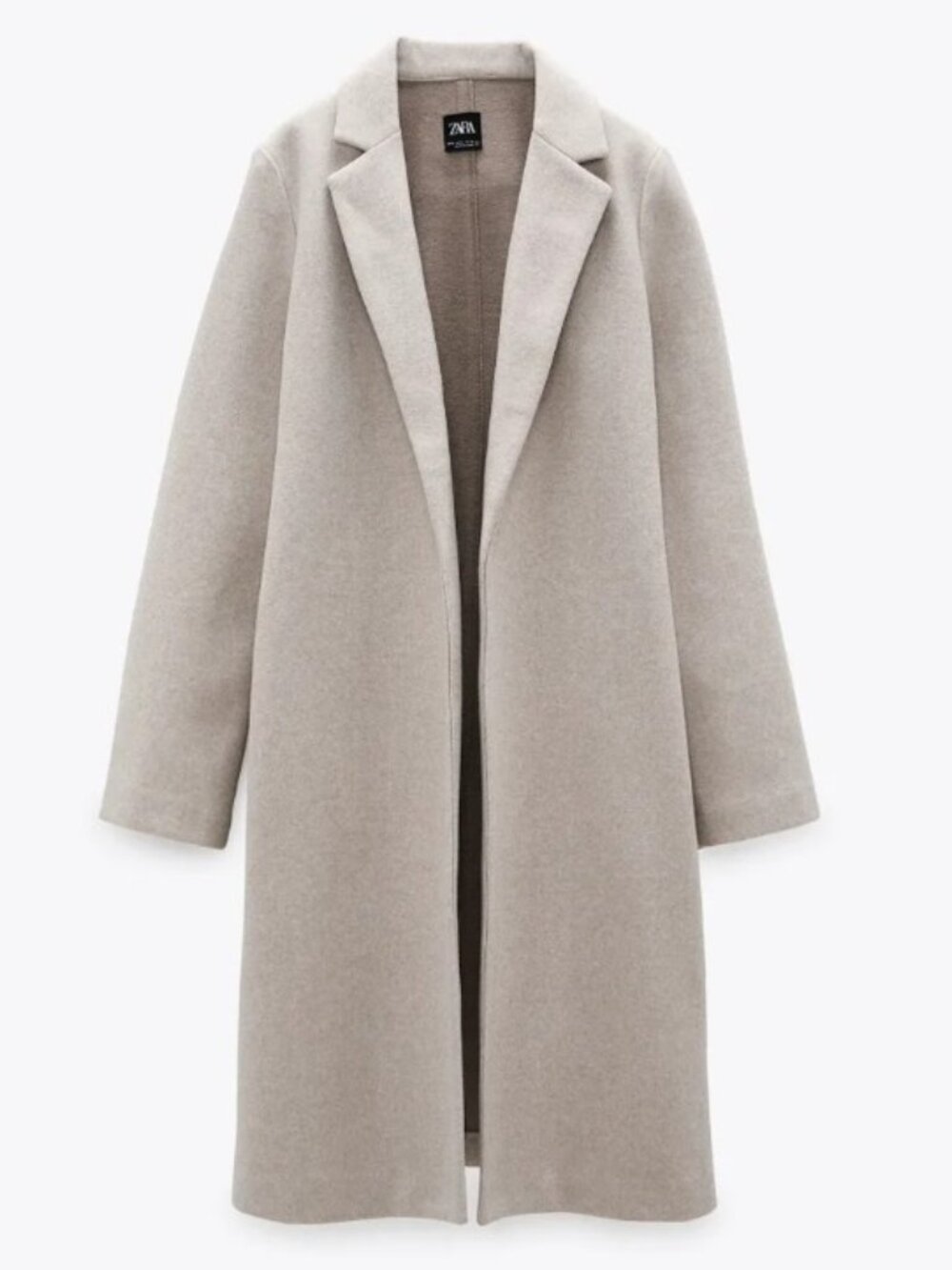 Zara Beige/Cream Long Wool-Blend Trench Coat